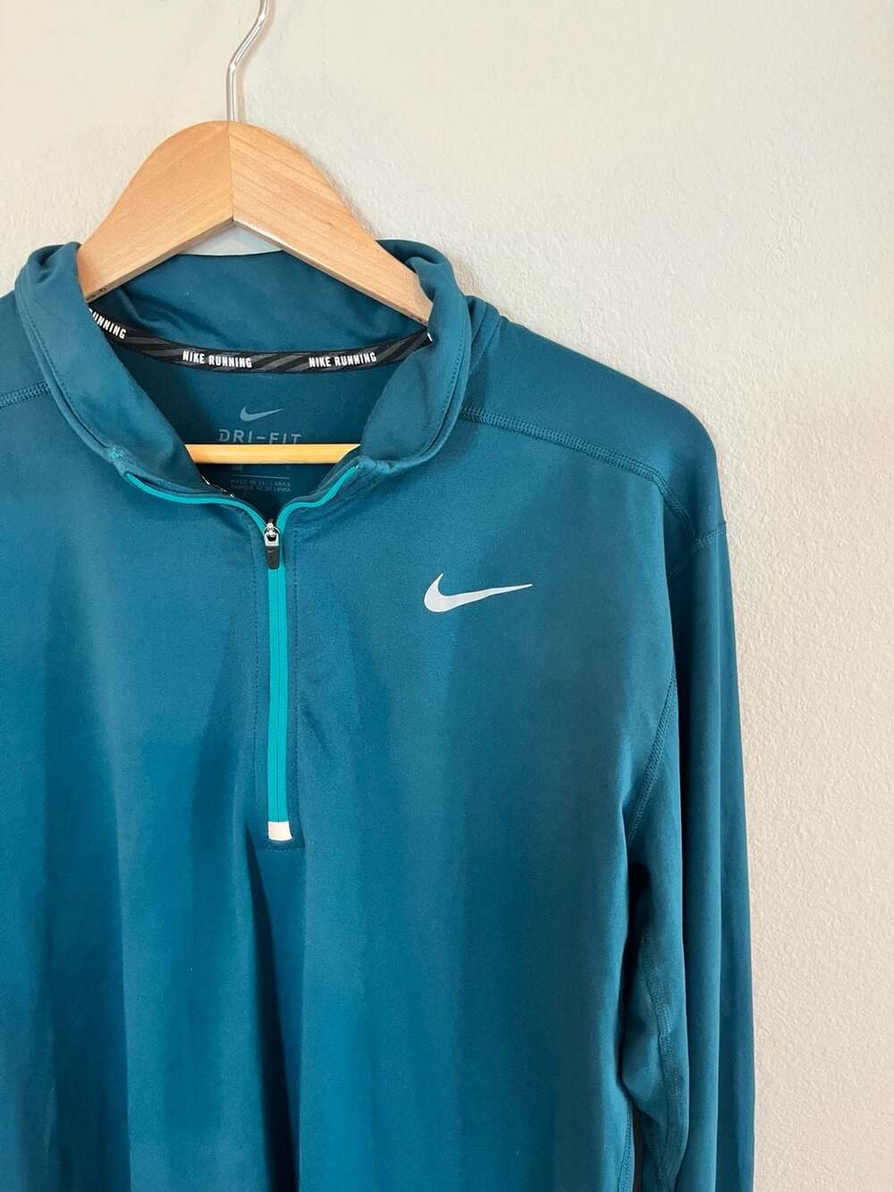Nike, Dri-Fit 1/4 Zip Running Long Sleeve, Performance, Activewear, Teal, Large